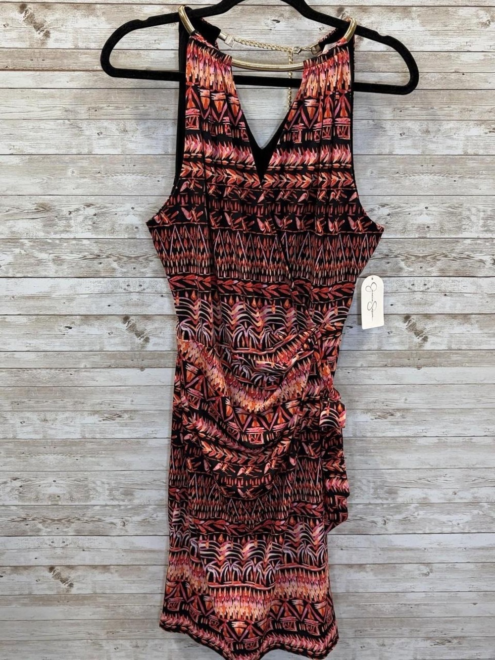 Jessica Simpson Black and Coral Sleeveless Printed Dress